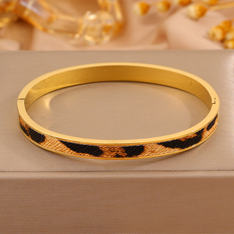Roman Style Solid Color Bangle For Super Bowl Featuring 304 Stainless Steel With 18K Real Gold Plated And Stone-Free Inlay