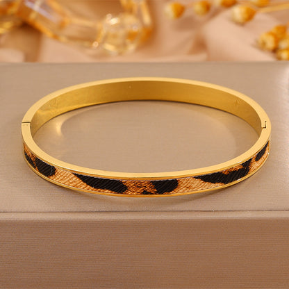 Roman Style Solid Color Bangle For Super Bowl Featuring 304 Stainless Steel With 18K Real Gold Plated And Stone-Free Inlay