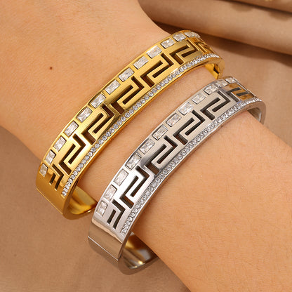 Solid Color Unisex Bangle For Super Bowl Featuring 304 Stainless Steel With 18K Real Gold Plated And Stone-Free Inlay