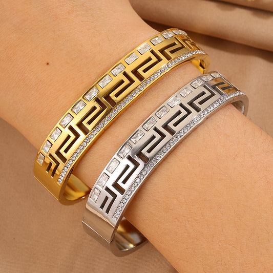 Solid Color Unisex Bangle For Super Bowl Featuring 304 Stainless Steel With 18K Real Gold Plated And Stone-Free Inlay