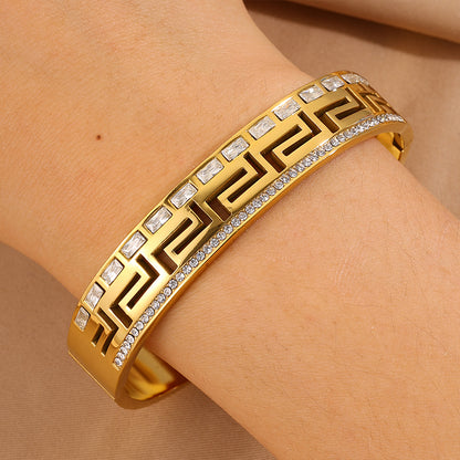 Solid Color Unisex Bangle For Super Bowl Featuring 304 Stainless Steel With 18K Real Gold Plated And Stone-Free Inlay