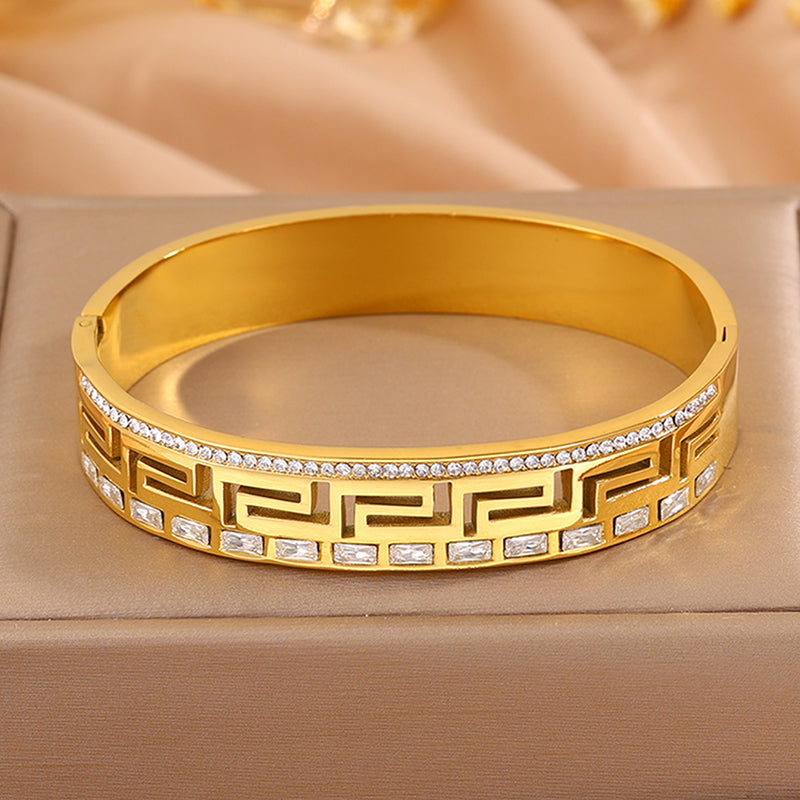 Solid Color Unisex Bangle For Super Bowl Featuring 304 Stainless Steel With 18K Real Gold Plated And Stone-Free Inlay