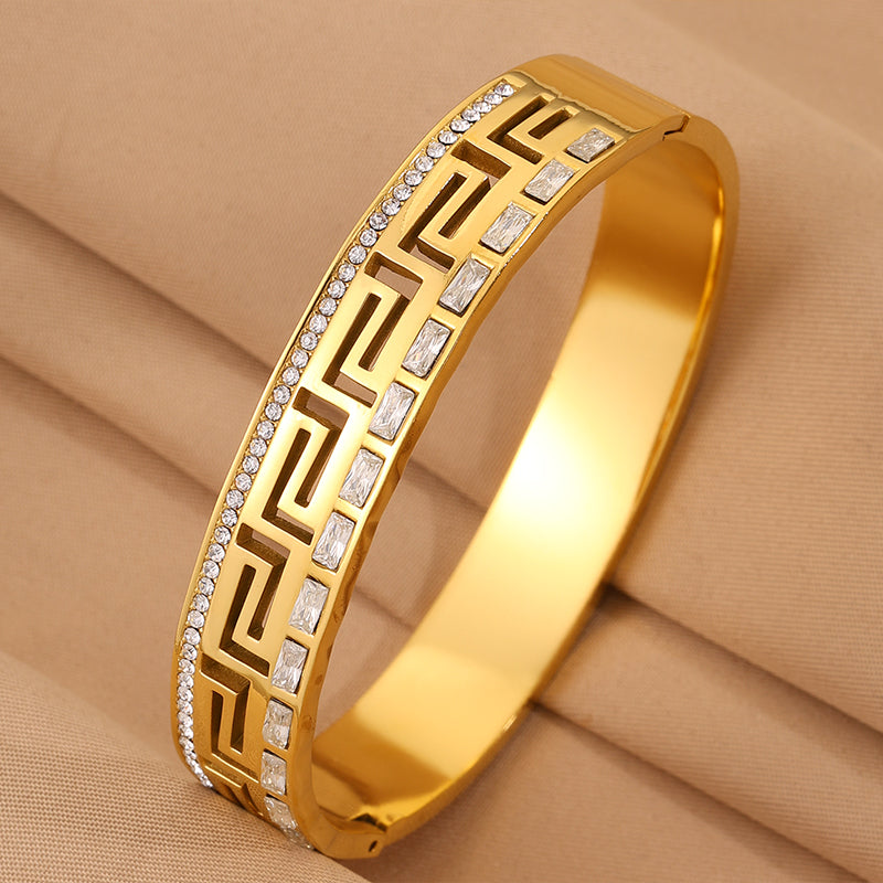 Solid Color Unisex Bangle For Super Bowl Featuring 304 Stainless Steel With 18K Real Gold Plated And Stone-Free Inlay