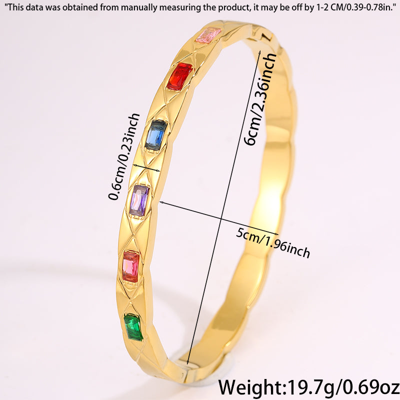 Solid Color Rock Style Bangle For New Year Featuring 304 Stainless Steel With 18K Real Gold Plated And Rhinestones Inlay