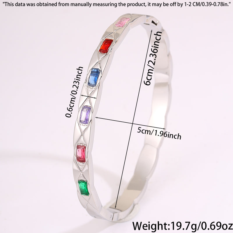 Solid Color Rock Style Bangle For New Year Featuring 304 Stainless Steel With 18K Real Gold Plated And Rhinestones Inlay