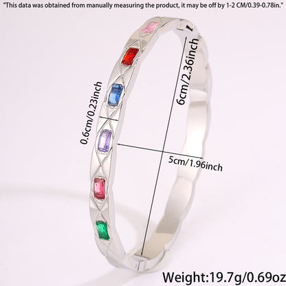 Solid Color Rock Style Bangle For New Year Featuring 304 Stainless Steel With 18K Real Gold Plated And Rhinestones Inlay