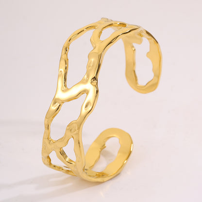Roman Style Solid Color Bangle For Super Bowl, Made Of 304 Stainless Steel With 18K Real Gold Plating And Stone-Free Inlay