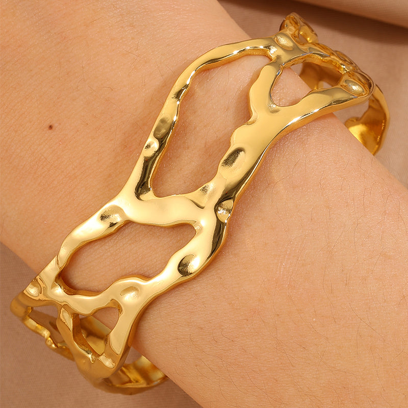Roman Style Solid Color Bangle For Super Bowl, Made Of 304 Stainless Steel With 18K Real Gold Plating And Stone-Free Inlay