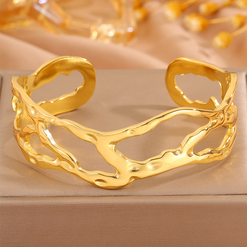 Roman Style Solid Color Bangle For Super Bowl, Made Of 304 Stainless Steel With 18K Real Gold Plating And Stone-Free Inlay