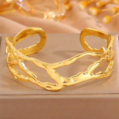 Roman Style Solid Color Bangle For Super Bowl, Made Of 304 Stainless Steel With 18K Real Gold Plating And Stone-Free Inlay