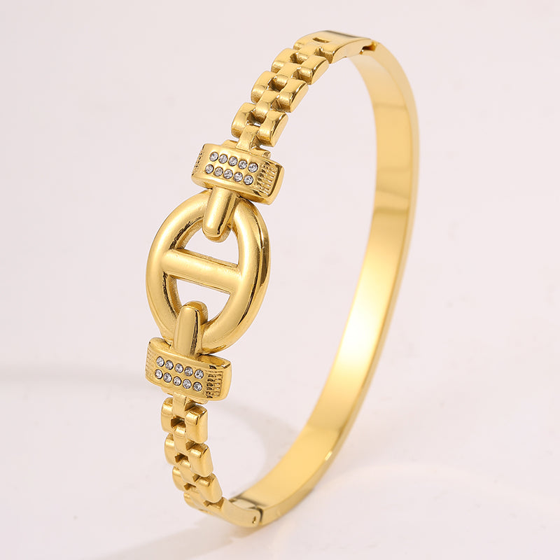 Solid Color Bangle For Super Bowl, Unisex 304 Stainless Steel With 18K Real Gold Plated, Stone-Free Design