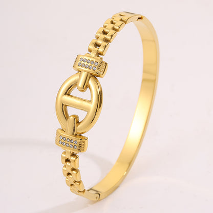 Solid Color Bangle For Super Bowl, Unisex 304 Stainless Steel With 18K Real Gold Plated, Stone-Free Design