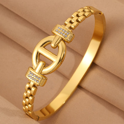 Solid Color Bangle For Super Bowl, Unisex 304 Stainless Steel With 18K Real Gold Plated, Stone-Free Design
