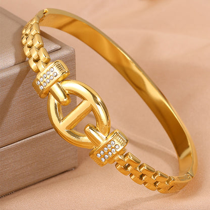 Solid Color Bangle For Super Bowl, Unisex 304 Stainless Steel With 18K Real Gold Plated, Stone-Free Design
