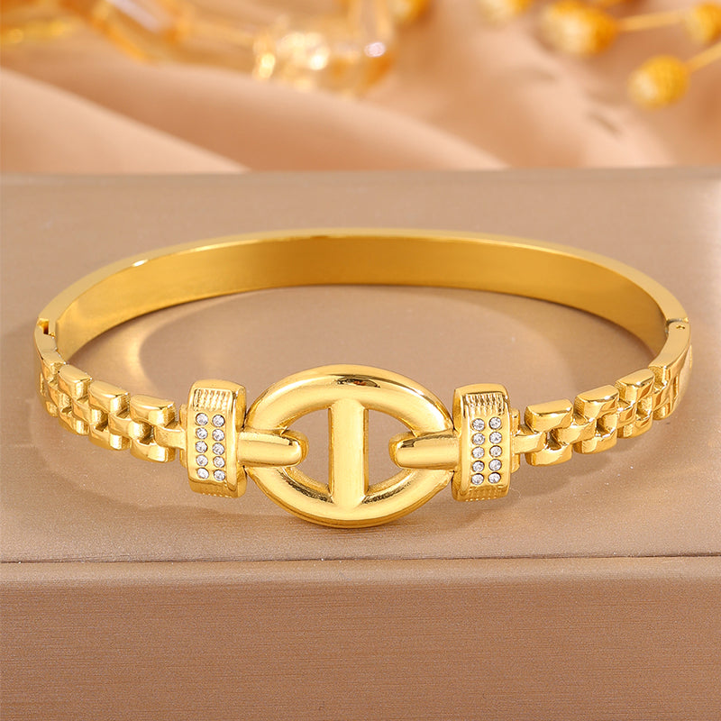 Solid Color Bangle For Super Bowl, Unisex 304 Stainless Steel With 18K Real Gold Plated, Stone-Free Design