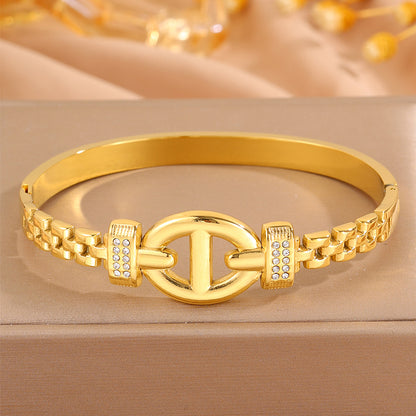 Solid Color Bangle For Super Bowl, Unisex 304 Stainless Steel With 18K Real Gold Plated, Stone-Free Design