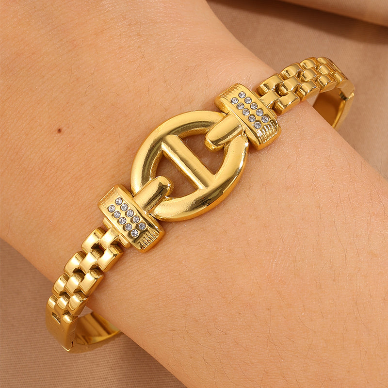Solid Color Bangle For Super Bowl, Unisex 304 Stainless Steel With 18K Real Gold Plated, Stone-Free Design