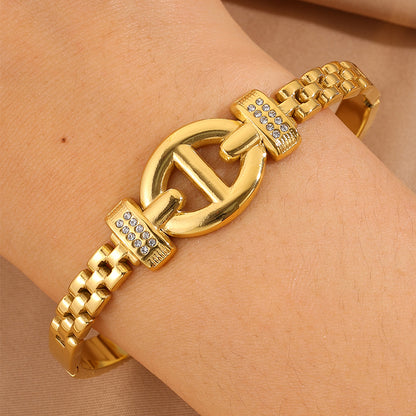 Solid Color Bangle For Super Bowl, Unisex 304 Stainless Steel With 18K Real Gold Plated, Stone-Free Design
