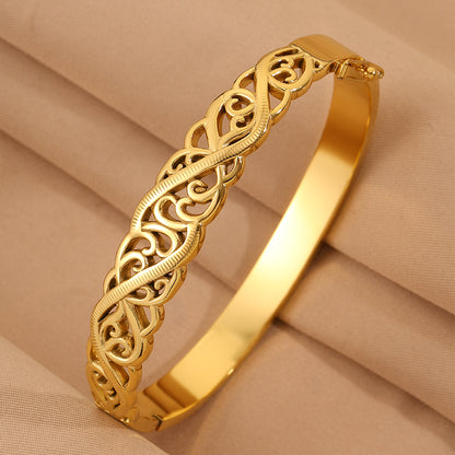 Solid Color Tropical Bangle For Super Bowl Featuring 304 Stainless Steel With 18K Real Gold Plated Finish And Stone-Free Inlay