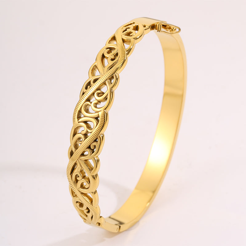 Solid Color Tropical Bangle For Super Bowl Featuring 304 Stainless Steel With 18K Real Gold Plated Finish And Stone-Free Inlay
