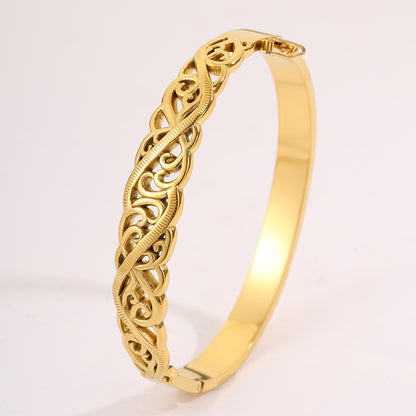 Solid Color Tropical Bangle For Super Bowl Featuring 304 Stainless Steel With 18K Real Gold Plated Finish And Stone-Free Inlay