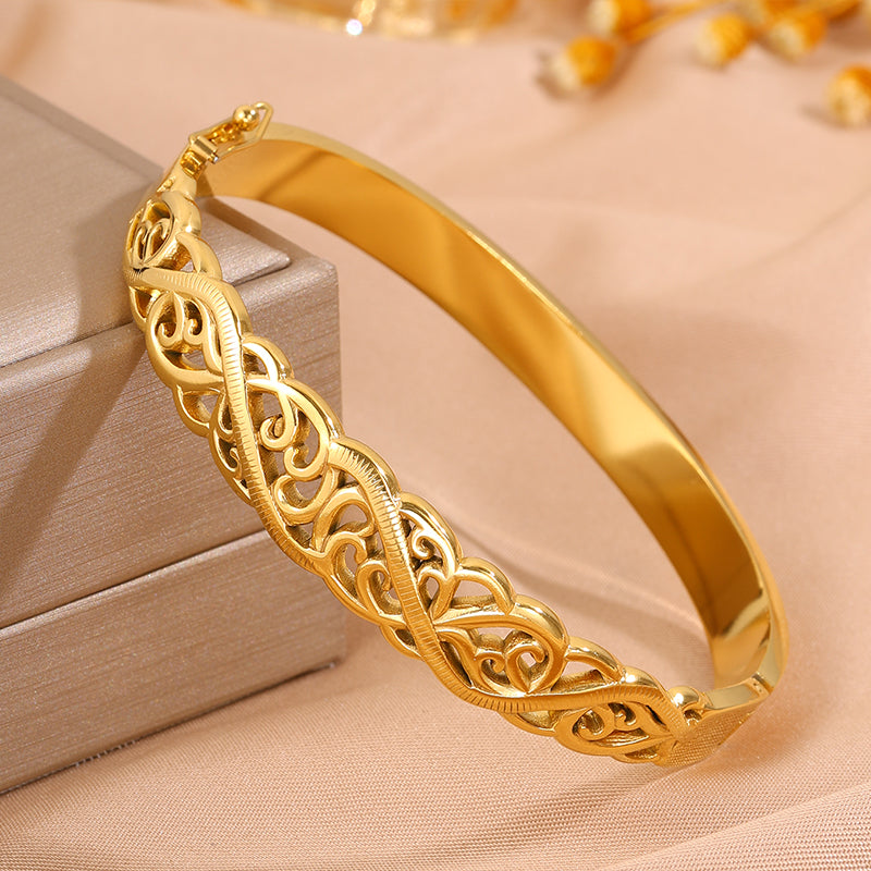 Solid Color Tropical Bangle For Super Bowl Featuring 304 Stainless Steel With 18K Real Gold Plated Finish And Stone-Free Inlay