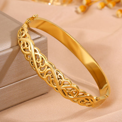 Solid Color Tropical Bangle For Super Bowl Featuring 304 Stainless Steel With 18K Real Gold Plated Finish And Stone-Free Inlay