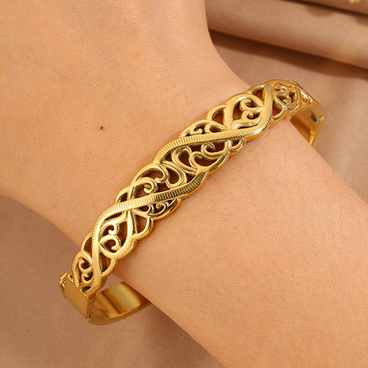 Solid Color Tropical Bangle For Super Bowl Featuring 304 Stainless Steel With 18K Real Gold Plated Finish And Stone-Free Inlay