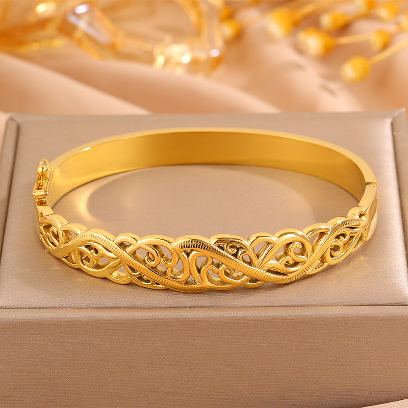 Solid Color Tropical Bangle For Super Bowl Featuring 304 Stainless Steel With 18K Real Gold Plated Finish And Stone-Free Inlay