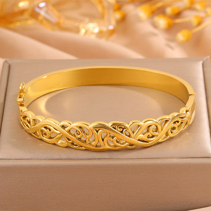 Solid Color Tropical Bangle For Super Bowl Featuring 304 Stainless Steel With 18K Real Gold Plated Finish And Stone-Free Inlay