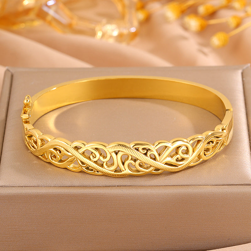 Solid Color Tropical Bangle For Super Bowl Featuring 304 Stainless Steel With 18K Real Gold Plated Finish And Stone-Free Inlay