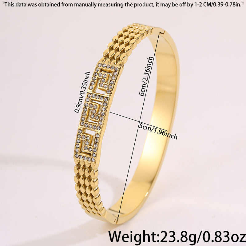 Solid Color Unisex Bangle For Super Bowl Featuring 304 Stainless Steel With 18K Real Gold Plated And Rhinestones Inlay