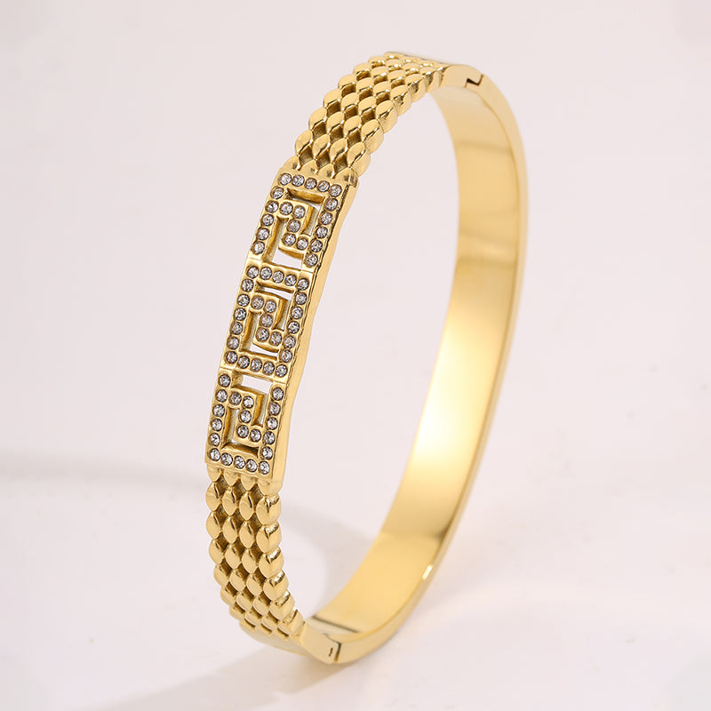 Solid Color Unisex Bangle For Super Bowl Featuring 304 Stainless Steel With 18K Real Gold Plated And Rhinestones Inlay