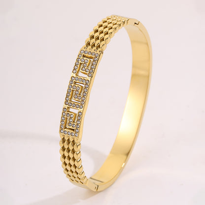 Solid Color Unisex Bangle For Super Bowl Featuring 304 Stainless Steel With 18K Real Gold Plated And Rhinestones Inlay