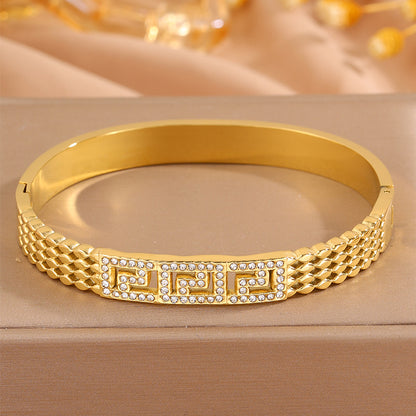 Bohemian Solid Color Bangle For Super Bowl Featuring 304 Stainless Steel With 18K Real Gold Plated And Rhinestones Inlay