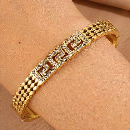 Bohemian Solid Color Bangle For Super Bowl Featuring 304 Stainless Steel With 18K Real Gold Plated And Rhinestones Inlay