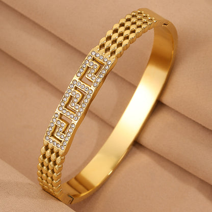 Bohemian Solid Color Bangle For Super Bowl Featuring 304 Stainless Steel With 18K Real Gold Plated And Rhinestones Inlay