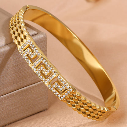 Solid Color Unisex Bangle For Super Bowl Featuring 304 Stainless Steel With 18K Real Gold Plated And Rhinestones Inlay