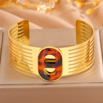 Solid Color Rock Style Bangle For Super Bowl Featuring 304 Stainless Steel With 18K Real Gold Plated And Stone-Free Inlay