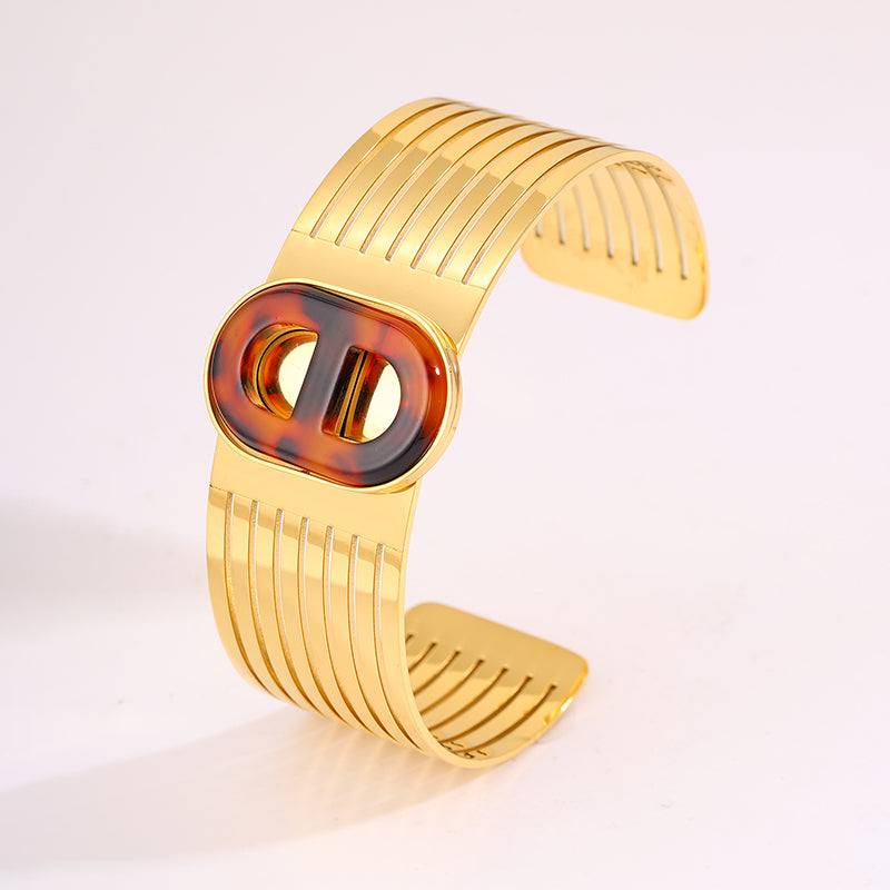 Solid Color Rock Style Bangle For Super Bowl Featuring 304 Stainless Steel With 18K Real Gold Plated And Stone-Free Inlay