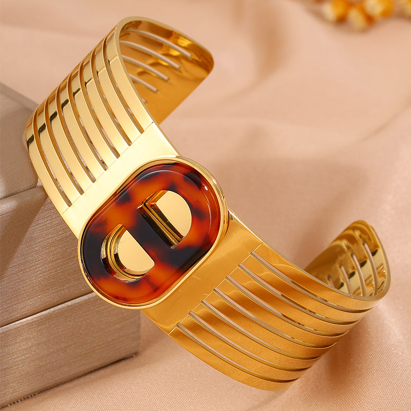 Solid Color Rock Style Bangle For Super Bowl Featuring 304 Stainless Steel With 18K Real Gold Plated And Stone-Free Inlay