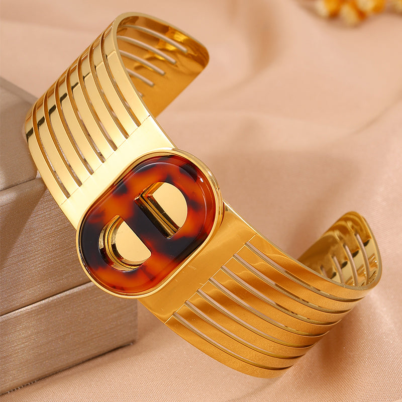 Solid Color Rock Style Bangle For Super Bowl Featuring 304 Stainless Steel With 18K Real Gold Plated And Stone-Free Inlay
