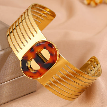 Solid Color Rock Style Bangle For Super Bowl Featuring 304 Stainless Steel With 18K Real Gold Plated And Stone-Free Inlay
