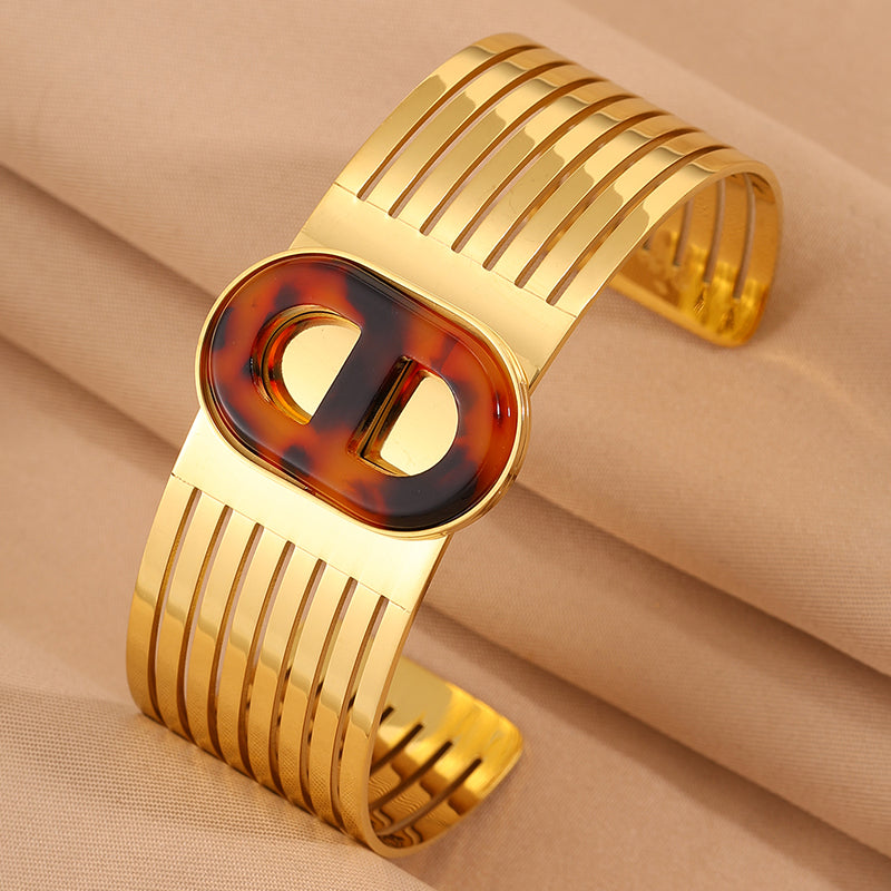 Solid Color Rock Style Bangle For Super Bowl Featuring 304 Stainless Steel With 18K Real Gold Plated And Stone-Free Inlay