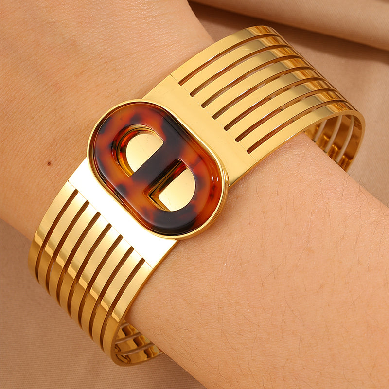 Solid Color Rock Style Bangle For Super Bowl Featuring 304 Stainless Steel With 18K Real Gold Plated And Stone-Free Inlay
