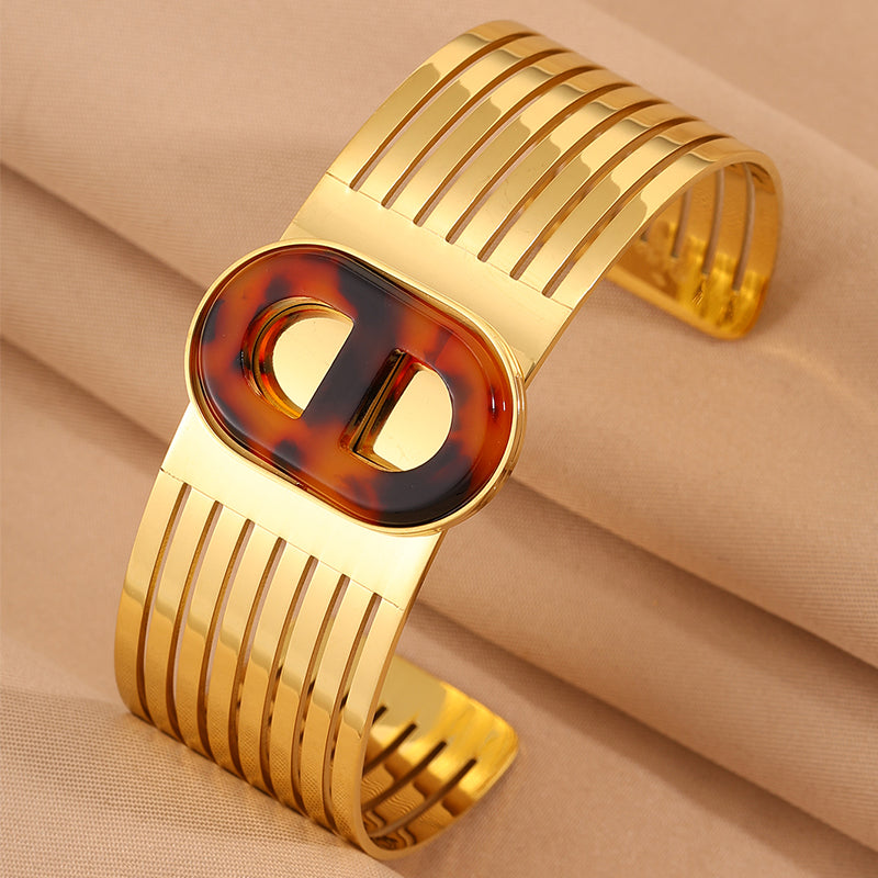 Solid Color Rock Style Bangle For Super Bowl Featuring 304 Stainless Steel With 18K Real Gold Plated And Stone-Free Inlay
