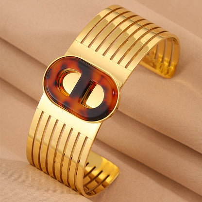 Solid Color Rock Style Bangle For Super Bowl Featuring 304 Stainless Steel With 18K Real Gold Plated And Stone-Free Inlay
