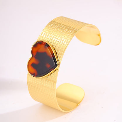 Heart Shape Bangle For Wedding Season, Unisex 304 Stainless Steel With 18K Real Gold Plated Finish And Stone-Free Inlay