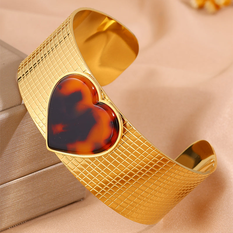 Heart Shape Bangle For Wedding Season, Unisex 304 Stainless Steel With 18K Real Gold Plated Finish And Stone-Free Inlay
