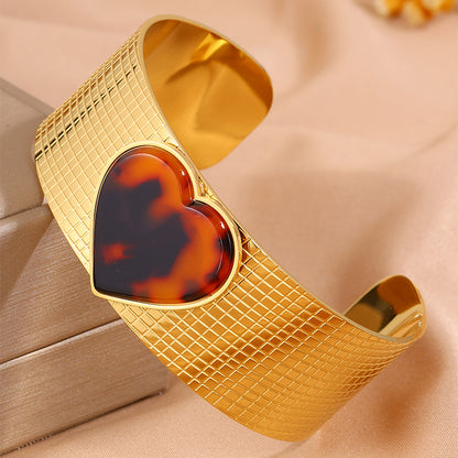 Heart Shape Bangle For Wedding Season, Unisex 304 Stainless Steel With 18K Real Gold Plated Finish And Stone-Free Inlay